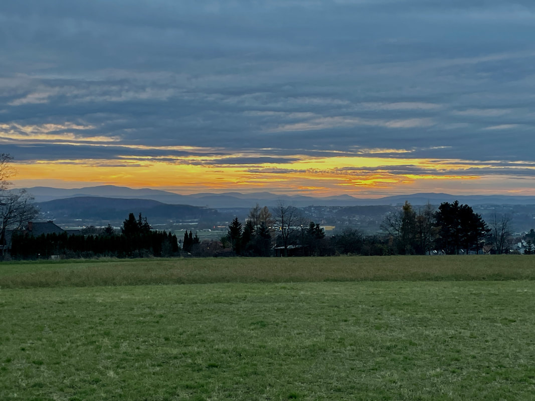 Sunset Views of the Tatra Mountains Distant mountain peaks at dusk taken from a road cycling route south of Kraków.