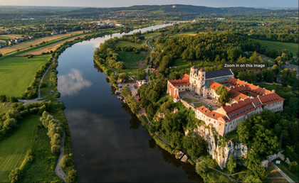The Historic Benedictine Abbey in Tyniec Road bike route under the Benedictine Monastery in Tyniec along the Vistula River near Krakow