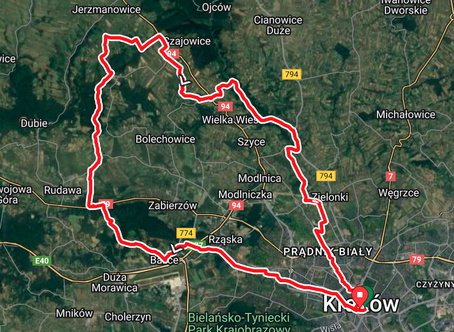 GPS road cycling map of the Jurassic Valleys route near Krakow.