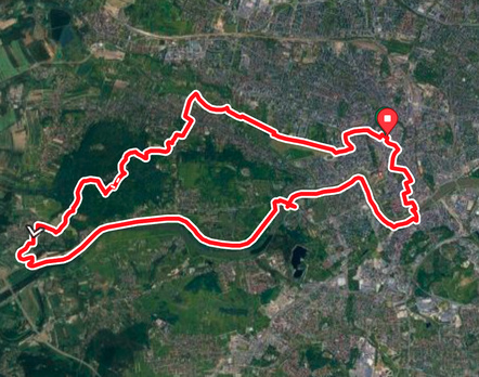 Map of the Krakow city highlights road bike loop via Kazimierz.