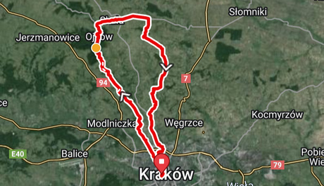 GPS map of the Ojców National Park road cycling loop.